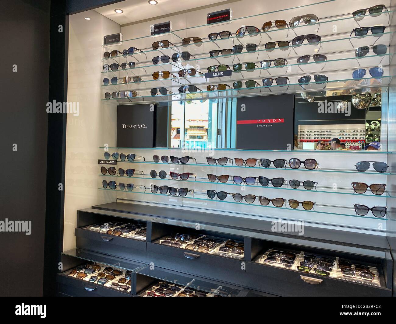 orlandoflusa 21720 a display of prada eyewear tiffany co and dolce gabbana sunglasses at sunglass hut retail store at a mall 2B297C8