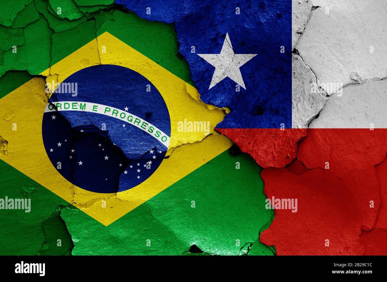flags of Brazil and Chile painted on cracked wall Stock Photo - Alamy