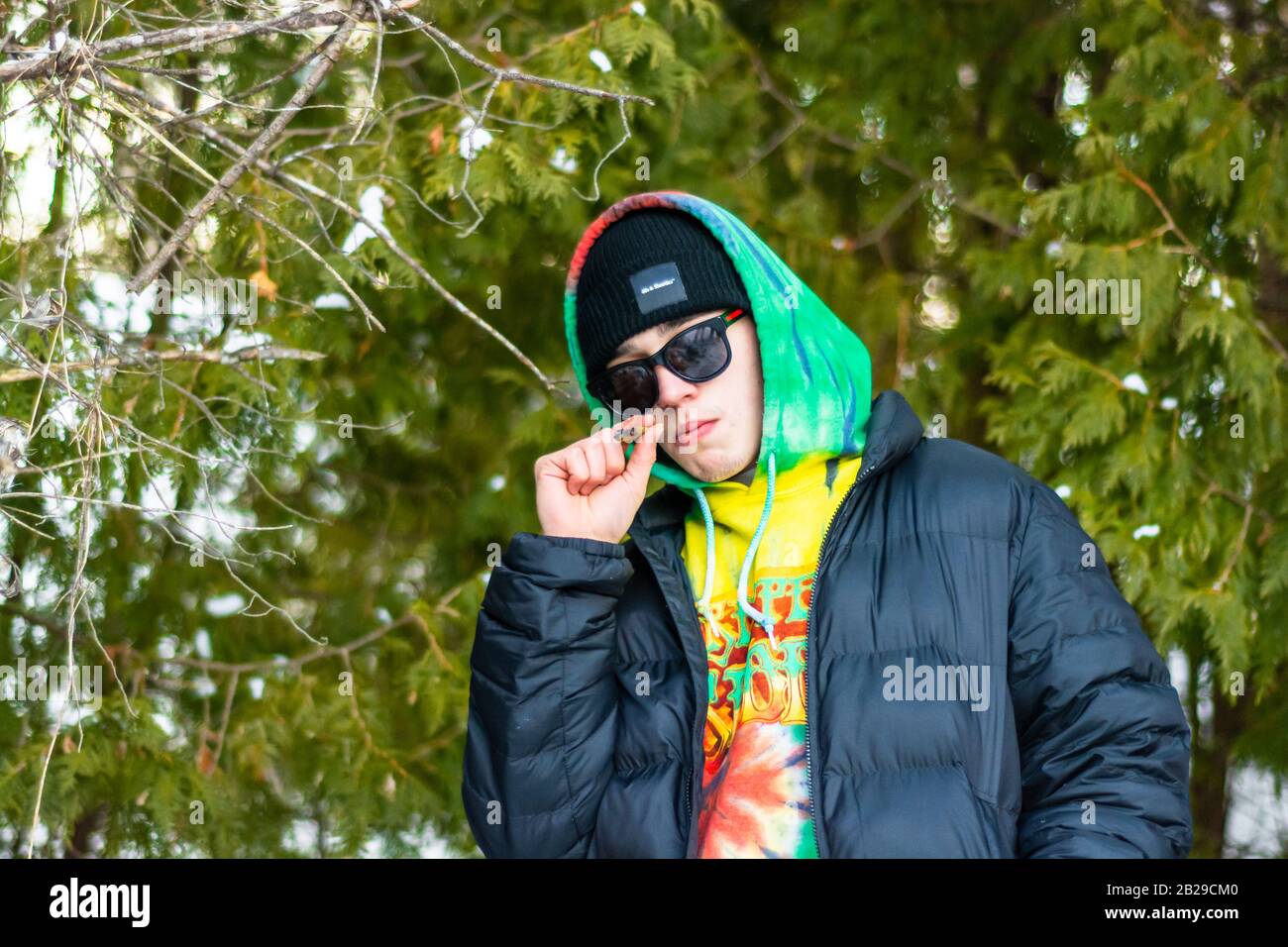 Male model modeling hoody and shirt Stock Photo