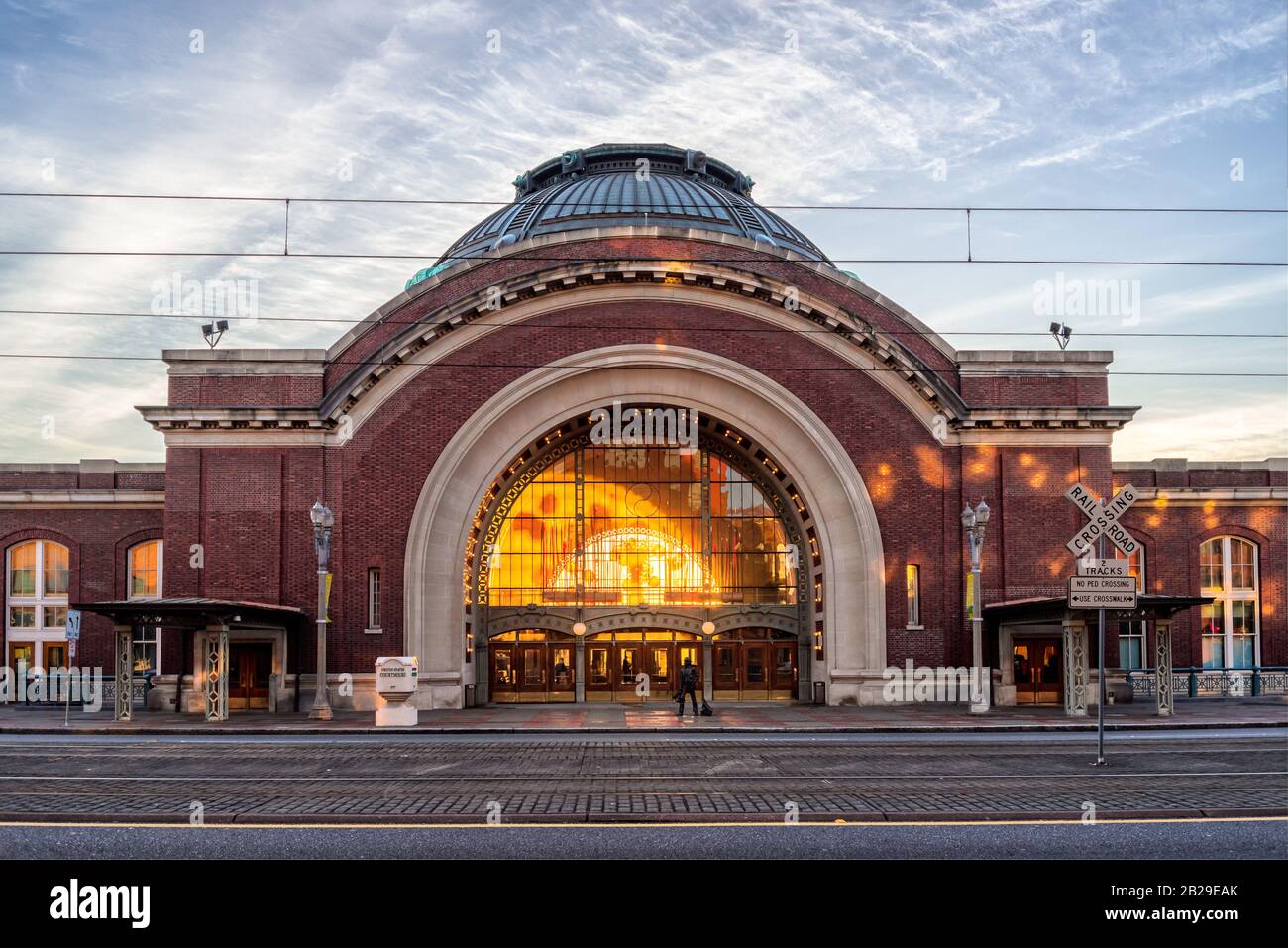The Union Station in Tacoma was restored and converted into a federal courthouse.  The  hosts a collection of Dale Chihuly glass art. Stock Photo