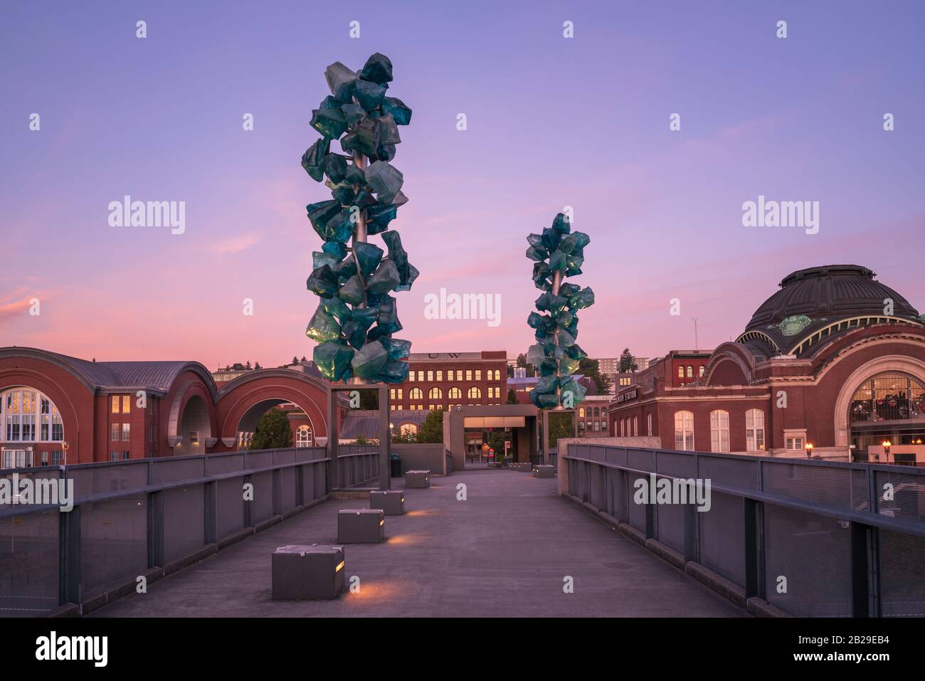 The Union Station in Tacoma was restored and converted into a federal courthouse.  The  hosts a collection of Dale Chihuly glass art. Stock Photo