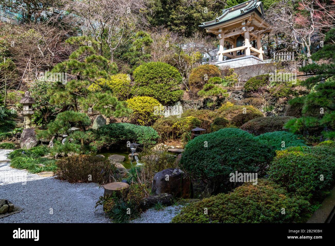 Josei-ji Temple Garden is called 'heron singing' garden named after a poem by a famous Chinese poet Li  Bai 'fish swim in the blue water pond and hero Stock Photo