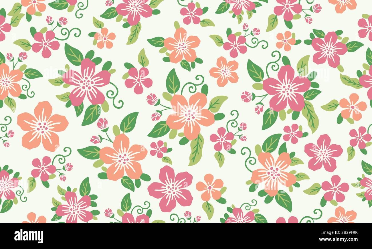 Beautiful wallpaper for spring, with seamless leaf and floral pattern ...
