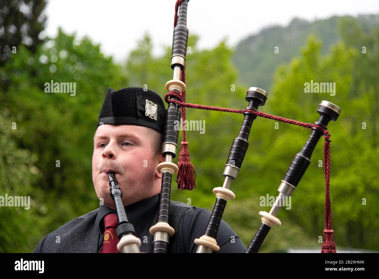 Bagpipe serenade in the Highlands of Scotland Stock Photo