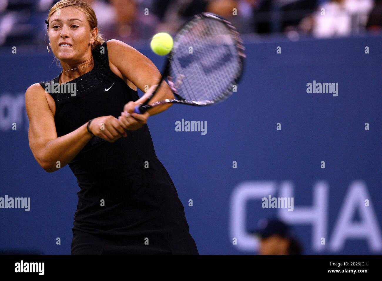 Maria Sharapova in action during her 2006 US Open victory at Flushing Meadows, New York. Sharapova, a five time grand slam champion, and one of the highest earning female athletes, announced her retirement from competitive tennis  this week. Stock Photo