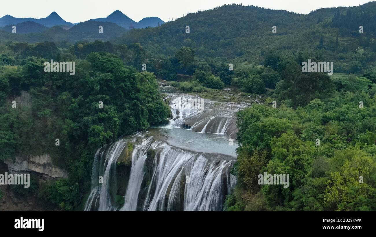 Aerial view of Doupotang Waterfall of the Huangguoshu Waterfall is ...