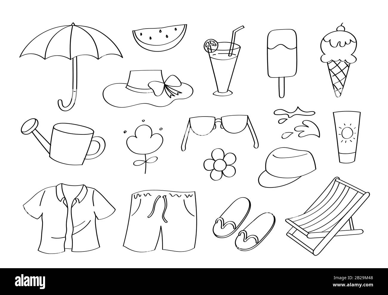 Cute doodle summer season cartoon icons and objects Stock Vector Image &  Art - Alamy