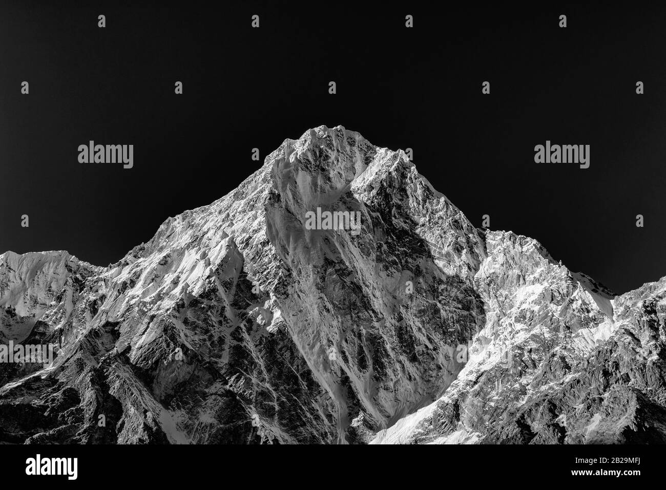 Snow mountains of Himalayas in Nepal (black and white) Stock Photo