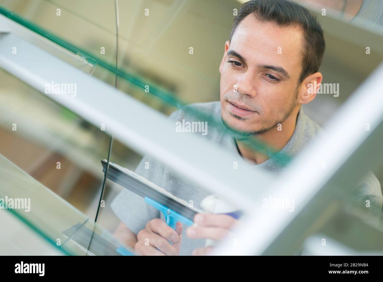 window washer working at building outdoor Stock Photo Alamy