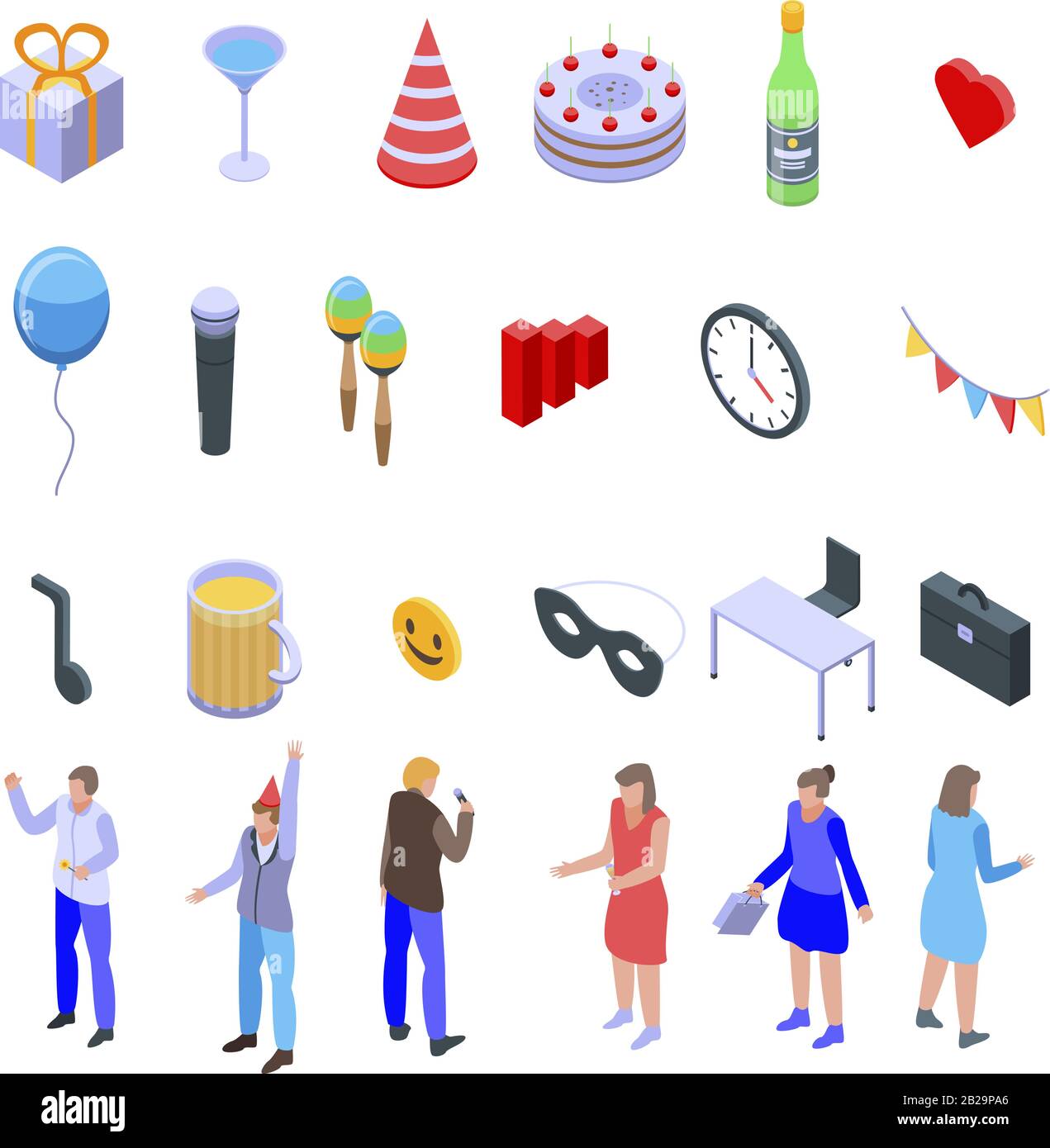 Office party icons set, isometric style Stock Vector