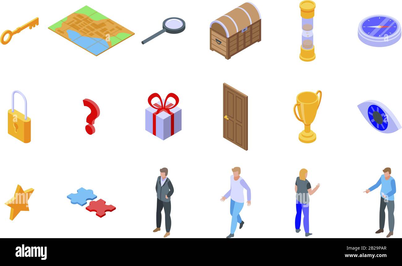 Quest icons set, isometric style Stock Vector