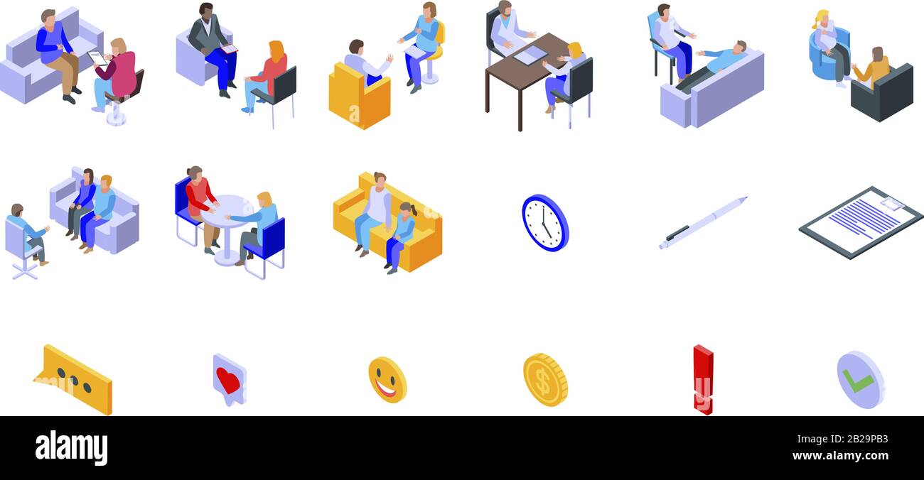 Psychologist icons set, isometric style Stock Vector