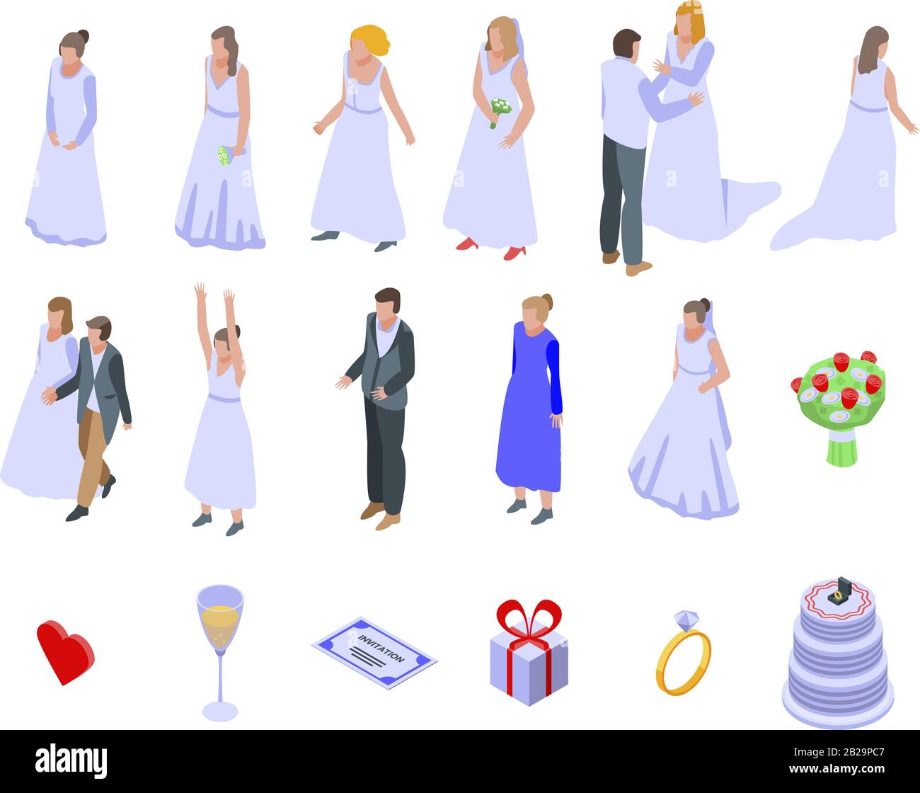 Bride icons set, isometric style Stock Vector