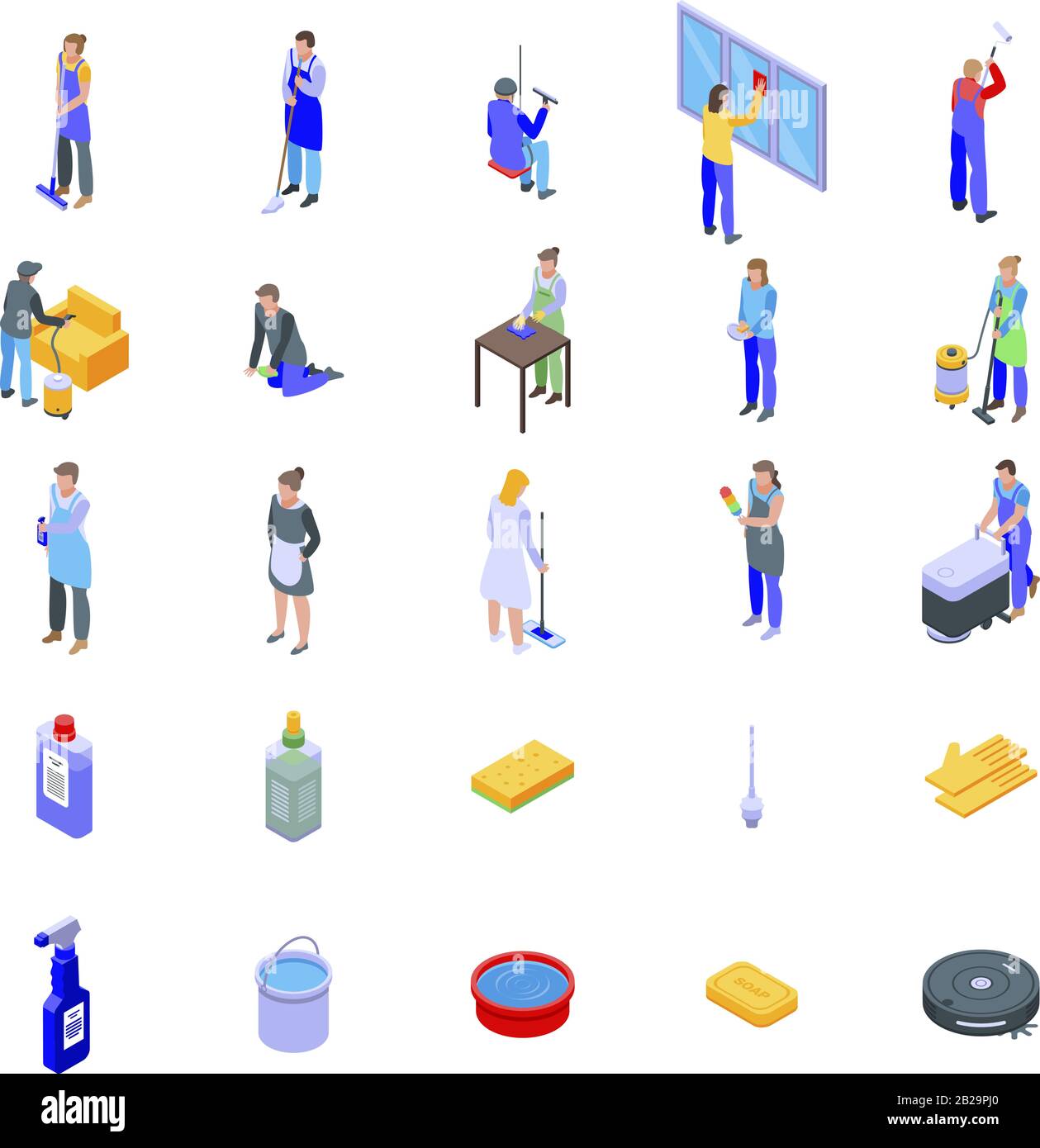 Cleaning services icons set, isometric style Stock Vector
