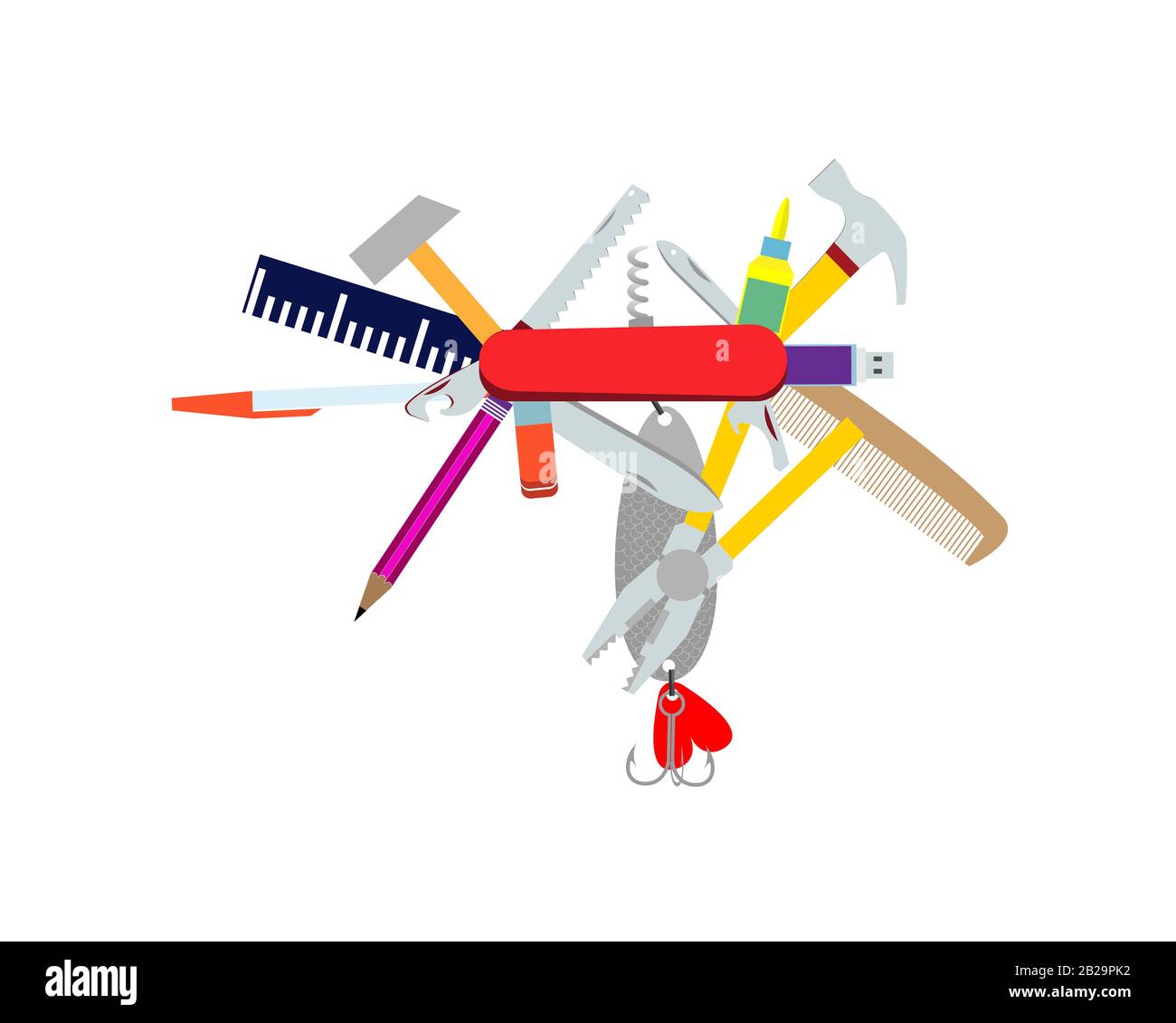 Multifunctional pocket folding tool. Parody. Vector illustration. Stock Vector
