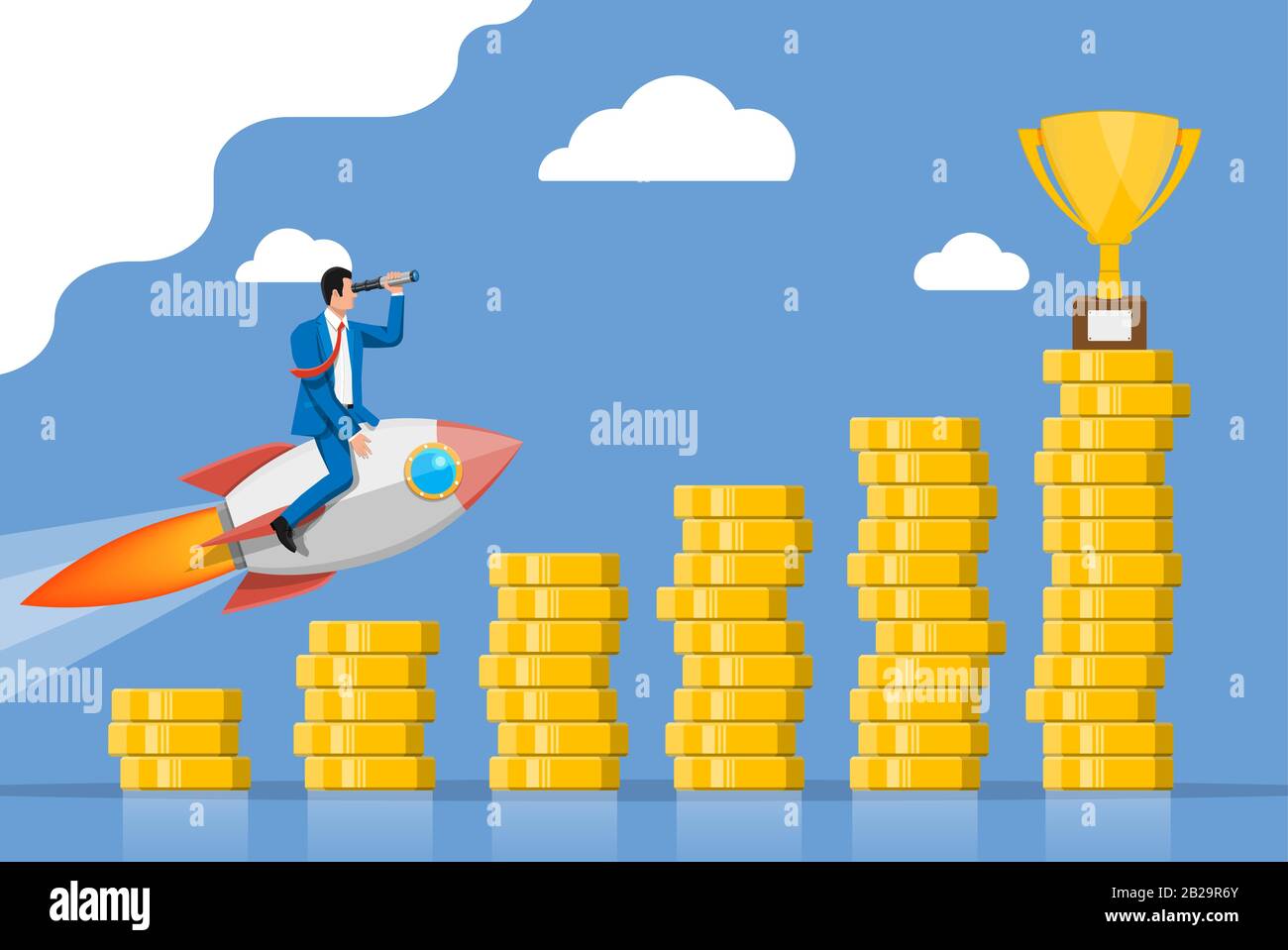 Successful business man flying on rocket on graph Stock Vector Image ...