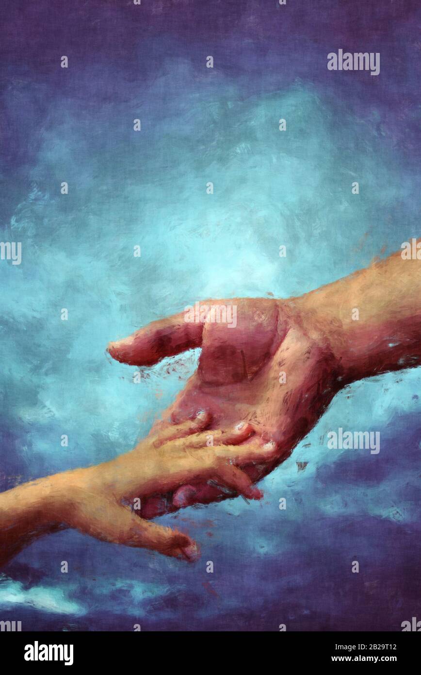 Father Holding His Child Hand Painting Art Stock Photo Alamy