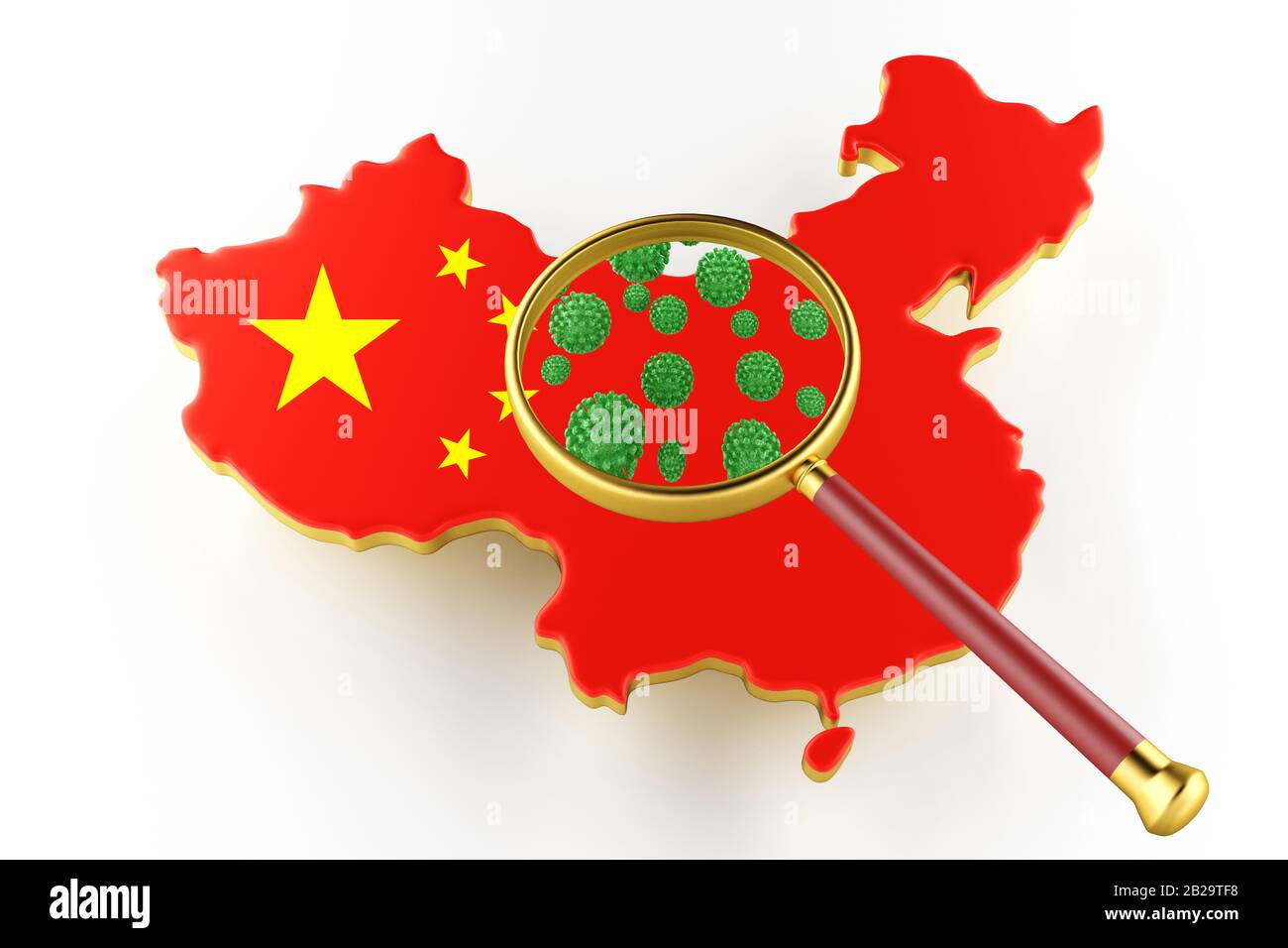 Contagious HIV AIDS, Flur or Coronavirus with China map. Coronavirus from chine. 3D rendering Stock Photo