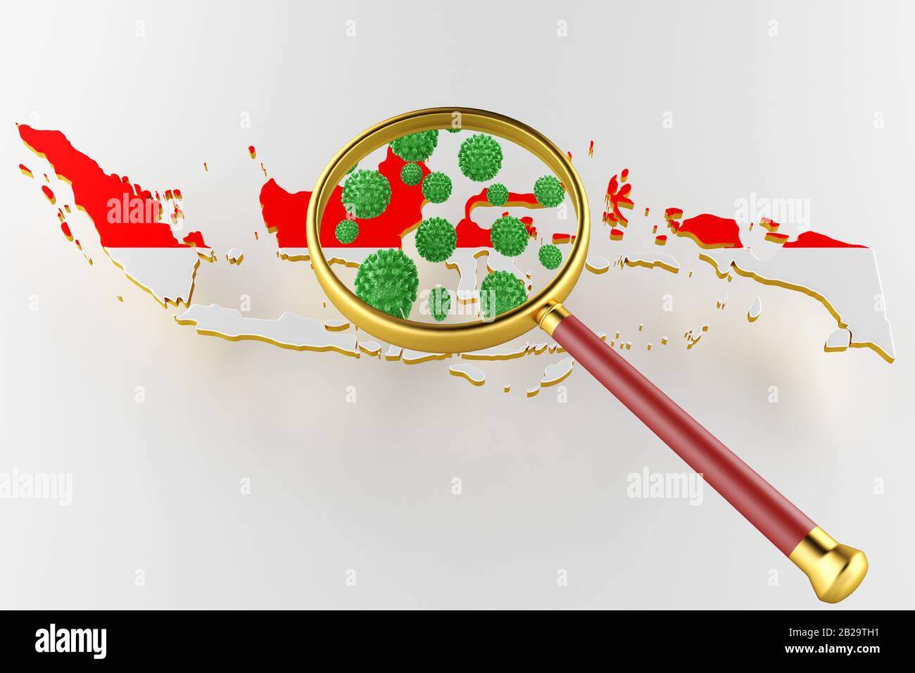 Contagious HIV AIDS, Flur or Coronavirus with Indonesia map. Coronavirus from chine. 3D rendering Stock Photo