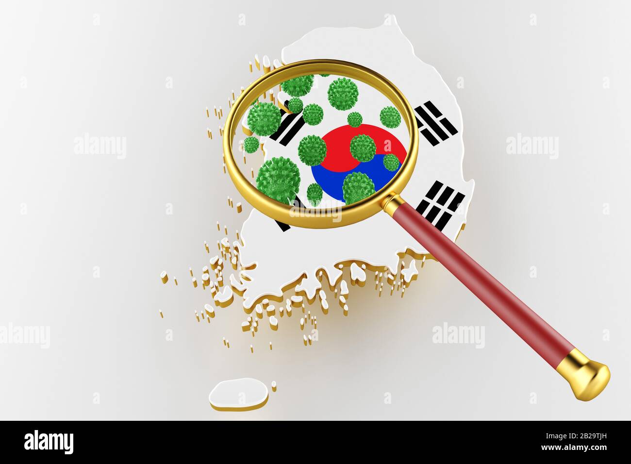 Contagious HIV AIDS, Flur or Coronavirus with South Korea map. Coronavirus from chine. 3D rendering Stock Photo
