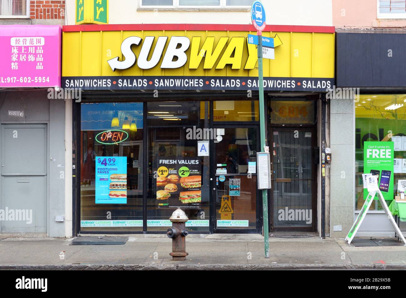 Subway Restaurant, 6414 18th Avenue, Brooklyn, New York. NYC storefront photo of a sandwich shop chain restaurant in bensonhurst. Stock Photo