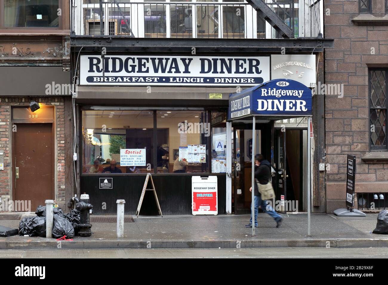[historical storefront] Ridgeway Diner, 664 6th Avenue, New York, NYC storefront photo of a diner in the Chelsea neighborhood of Manhattan Stock Photo