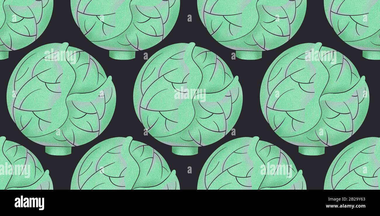 Hand drawn color texture cabbage seamless pattern. Organic fresh ...