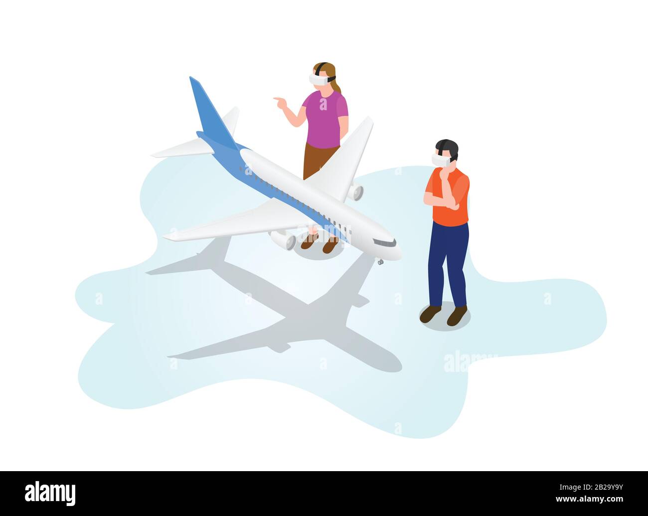 ar augmented reality 3d modelling with big aeroplane plane air transportation with modern isometric style vector Stock Photo