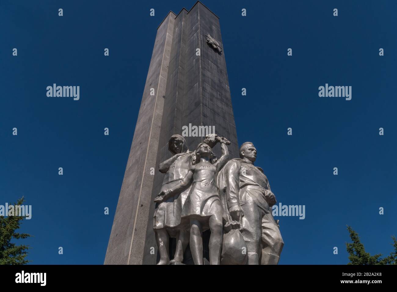 11 June 2018. Russia. The City Of Domodedovo. Day. Obelisk of Glory to soldiers-Domodedovo soldiers who died during the World War two. Against the sky Stock Photo