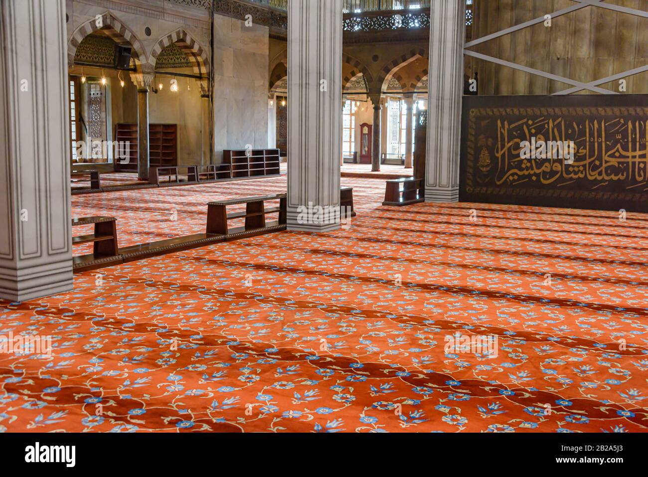 Carpeted prayer area inside the Blue Mosque, Istanbul, Turkey Stock ...