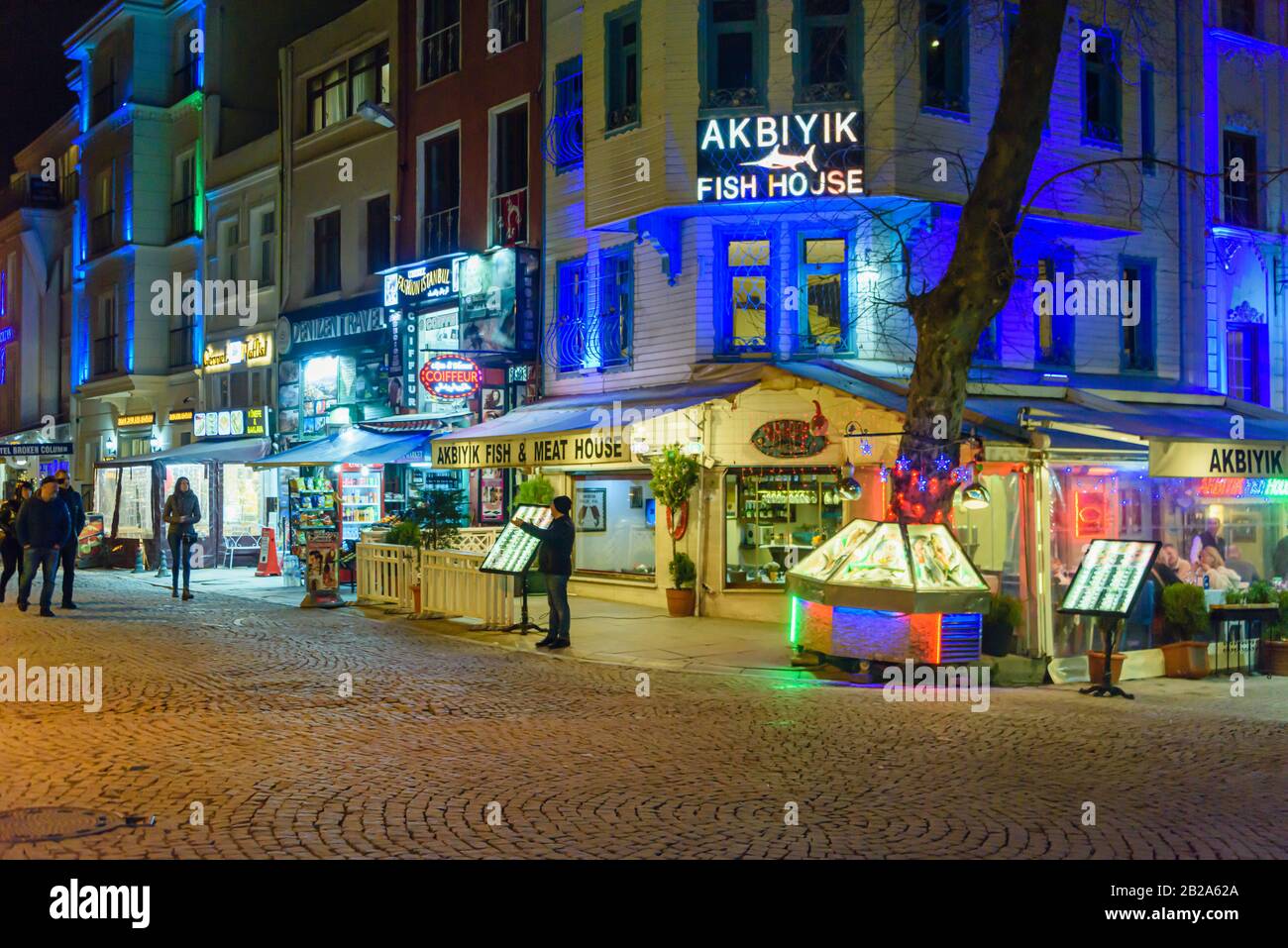 Restaurants at night, Istanbul, Turkey Stock Photo