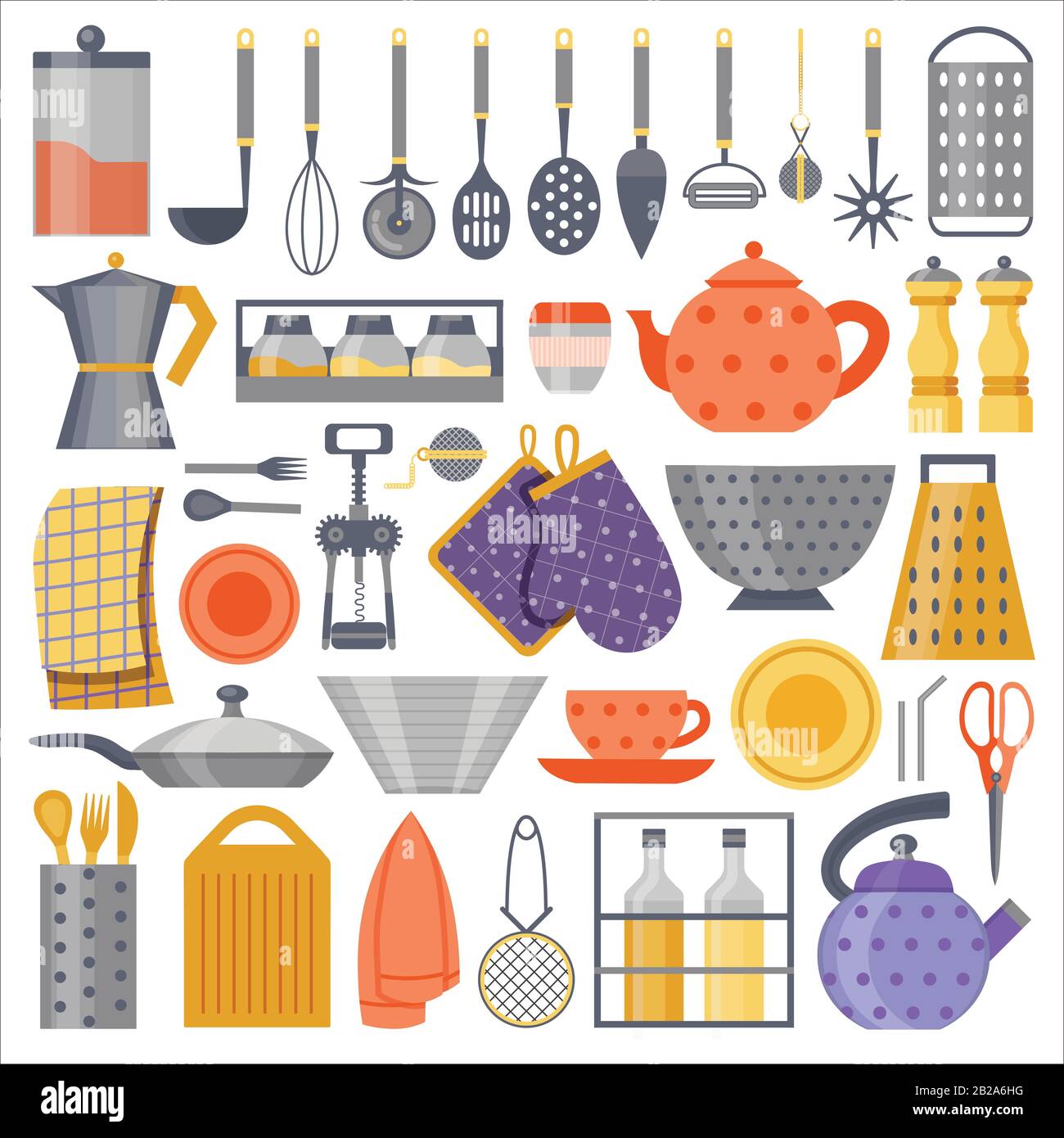 Kitchenware and Cooking Tool Flat Elements Set Stock Vector