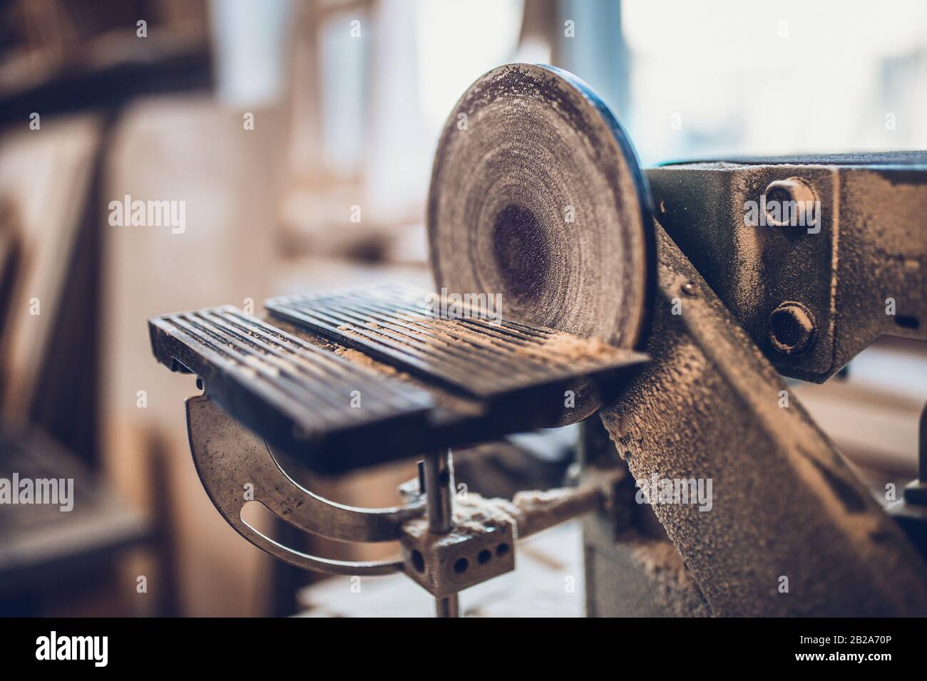 Grinding machine disc and belt grinding woodwork Stock Photo Alamy