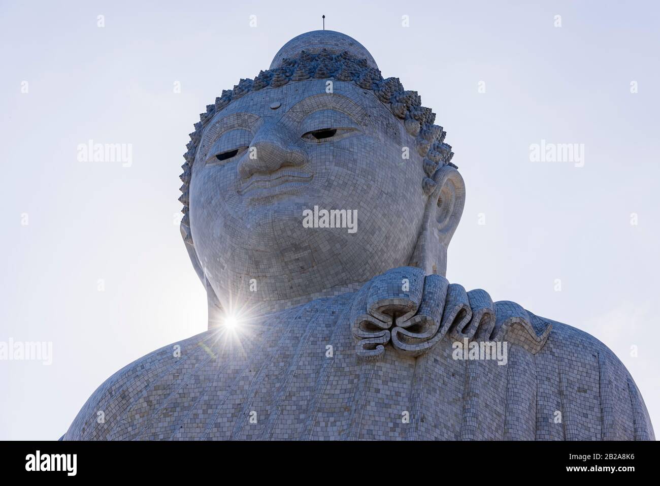 Marble clad Big Buddha, or The Great Buddha of Phuket, a seated Maravija Buddha statue in Phuket, Thailand. Stock Photo