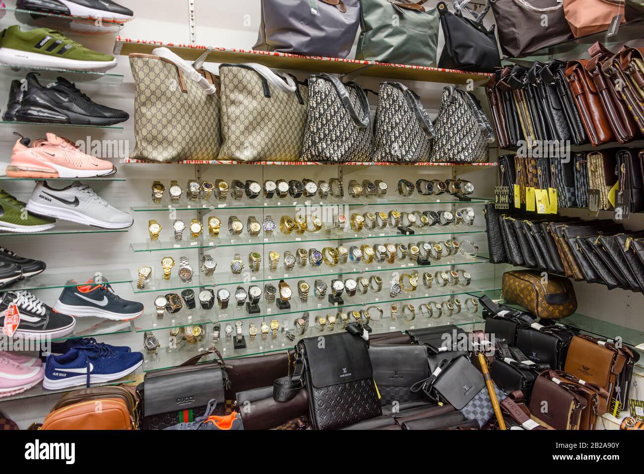 Handbags on display at the Michael Kors boutique within Macy's in New York  on Tuesday, August 4, 2015. First-quarter sales and profits for Michael  Kors handbag designer beat analysts' expectations, albeit low