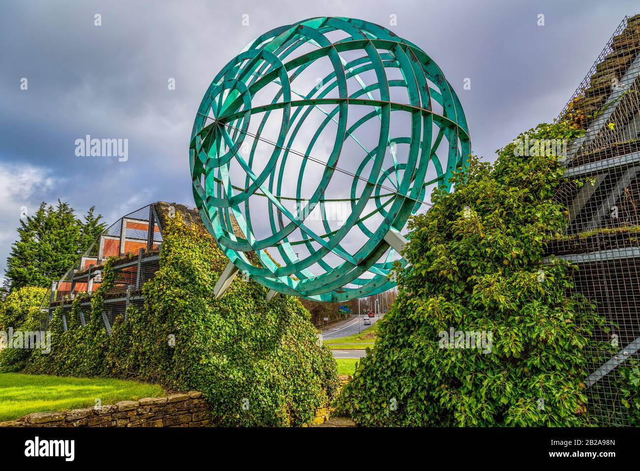 Sphere Sculpture on Carl Fogarty Way, Blackburn, Lancashire Stock Photo