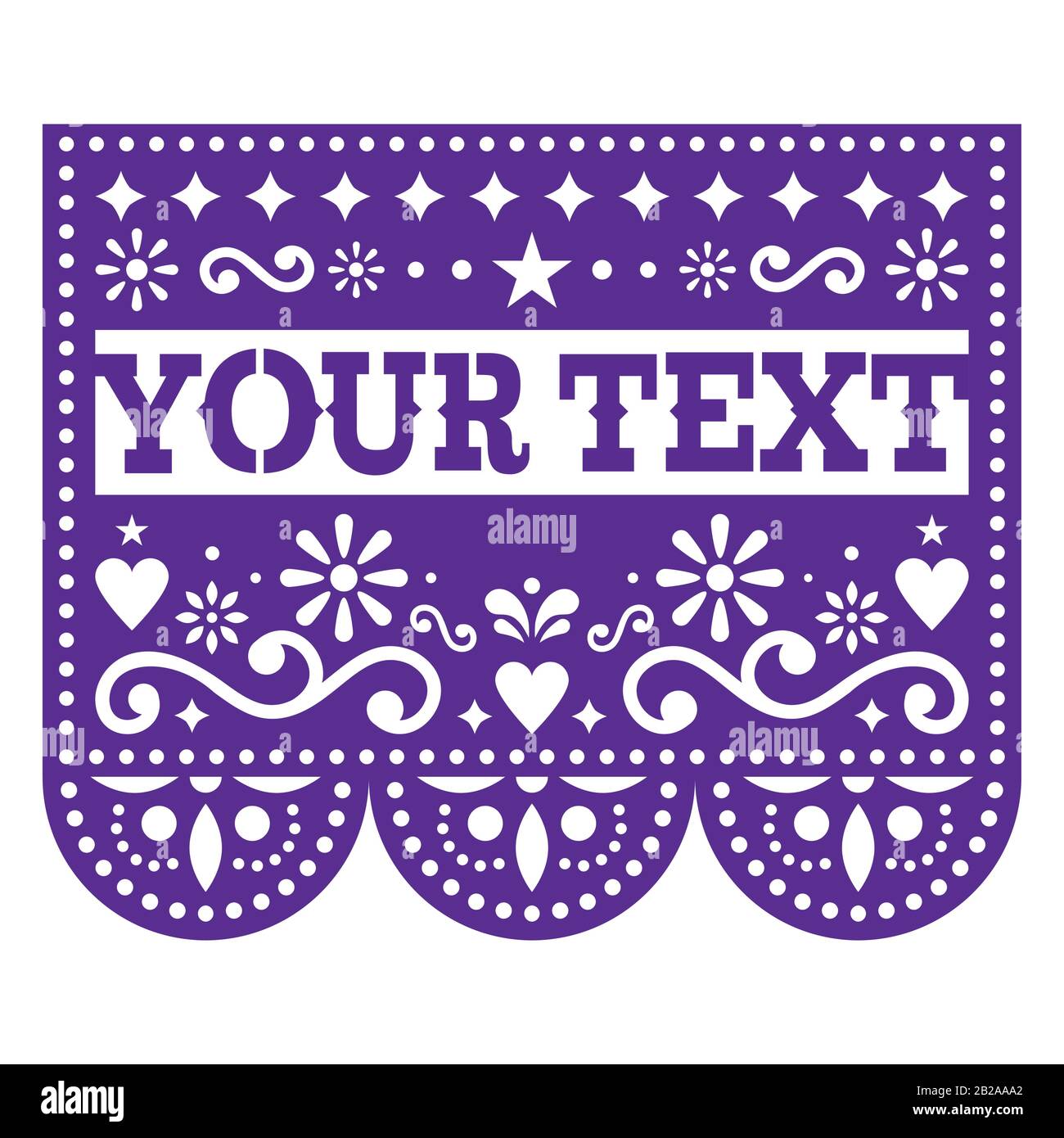 Papel Picado vector template design with sample text, purple Mexican Papel Picado vector template design with sample text, purple Mexican