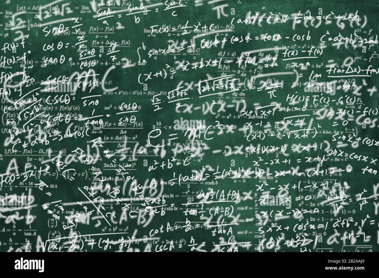 a blackboard full of mathematical formulas. educational concept background Stock Photo