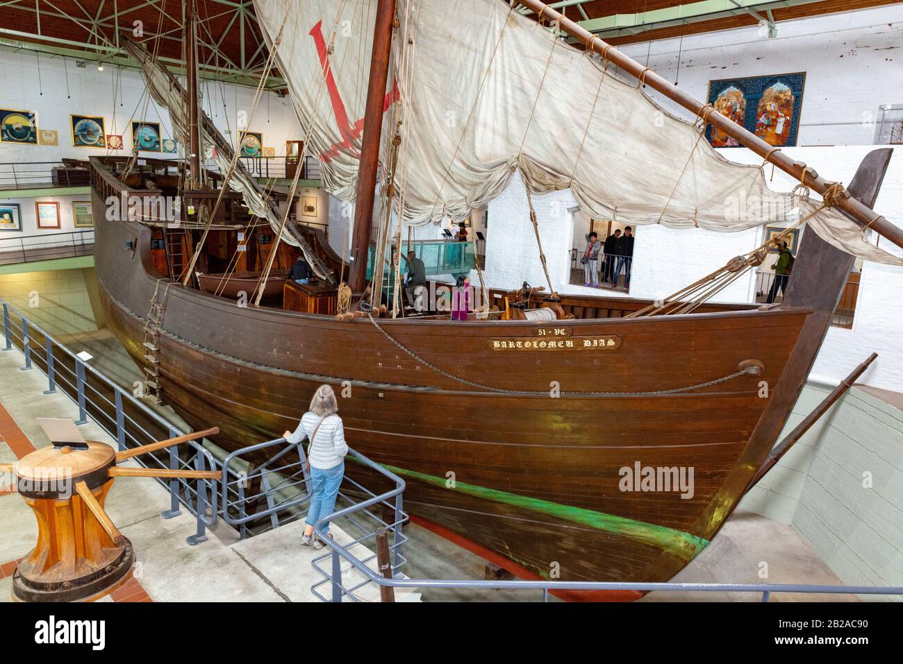 Life size replica of Bartolomeu Dias' Caravel (Portuguese) in the Bartolomeu Dias Museum Complex,Mossel Bay, Western Cape, South Africa Stock Photo