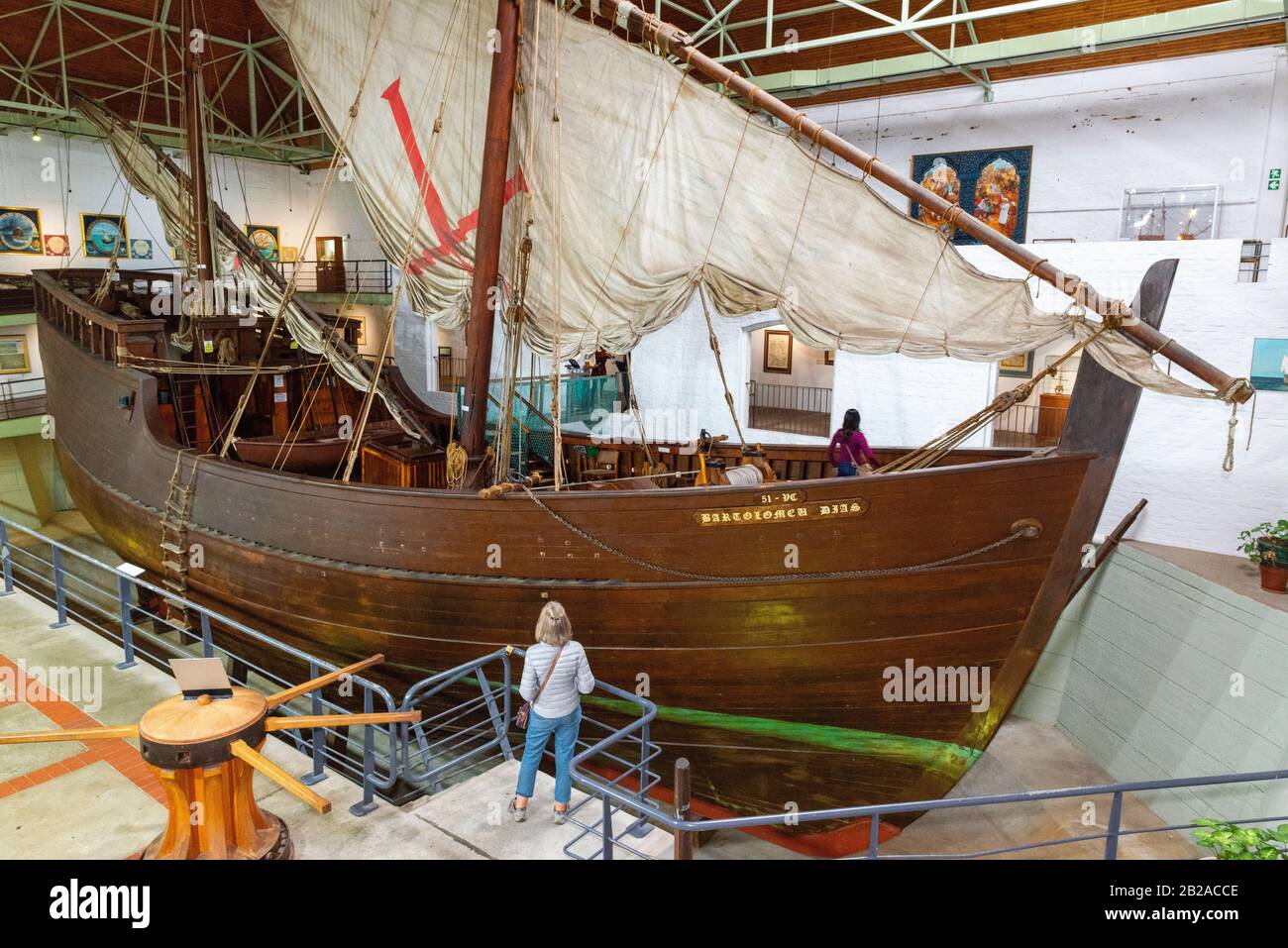 Life size replica of Bartolomeu Dias' Caravel (Portuguese) in the Bartolomeu Dias Museum Complex,Mossel Bay, Western Cape, South Africa Stock Photo