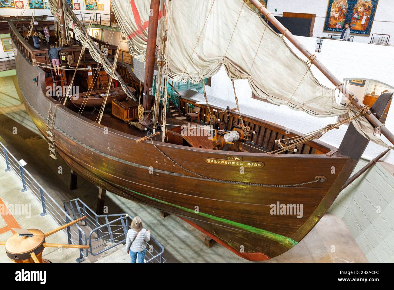 Life size replica of Bartolomeu Dias' Caravel (Portuguese) in the Bartolomeu Dias Museum Complex,Mossel Bay, Western Cape, South Africa Stock Photo