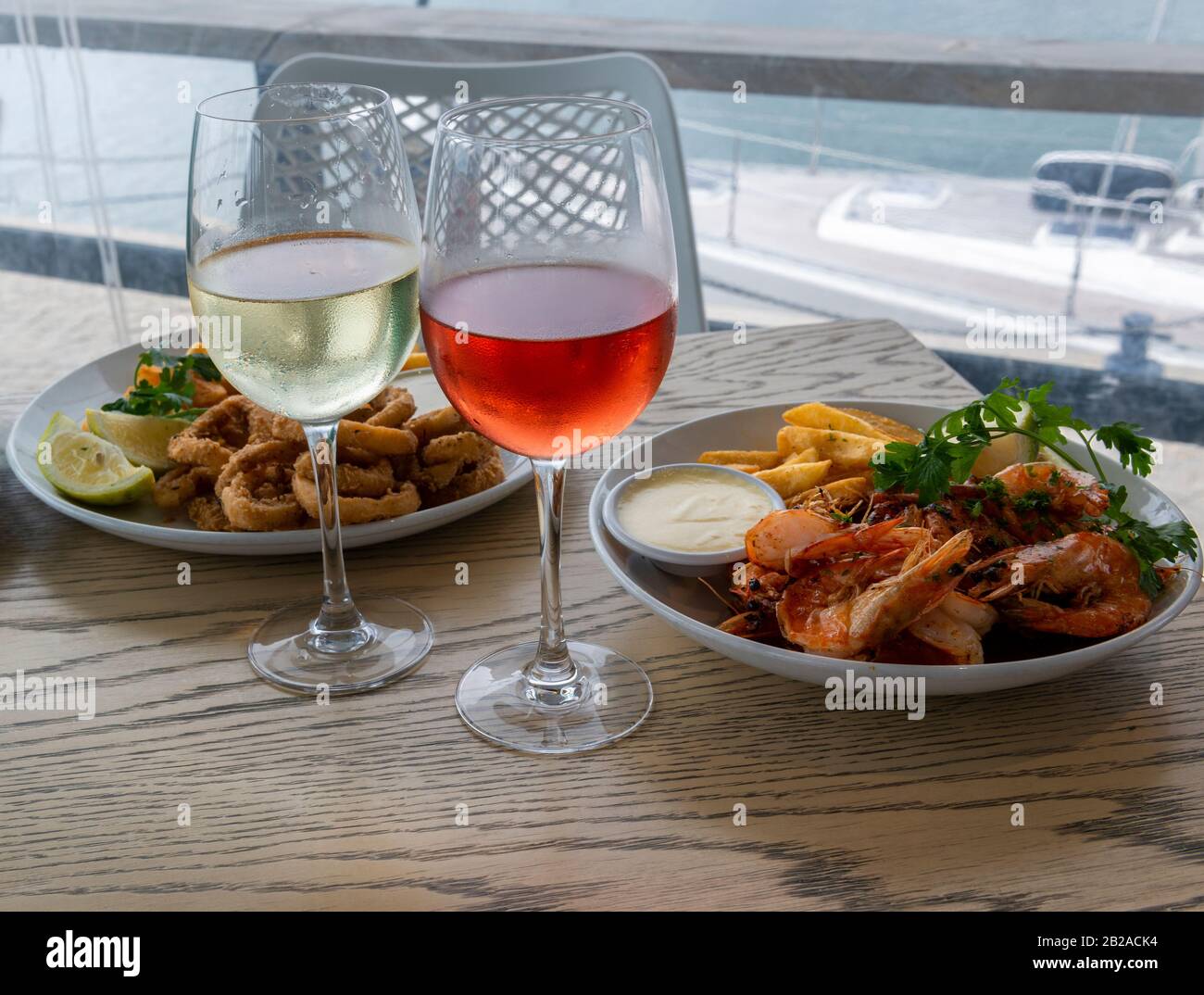 Seafood lunch at restaurant on Knysna Quays, Knysna, Western Cape Province, South Africa Stock Photo