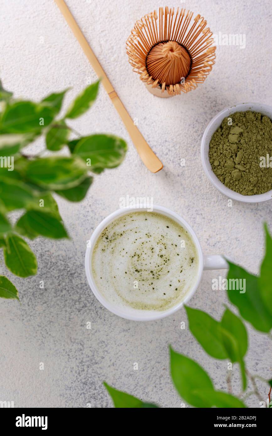 Green healthy matcha latte drink Stock Photo Alamy