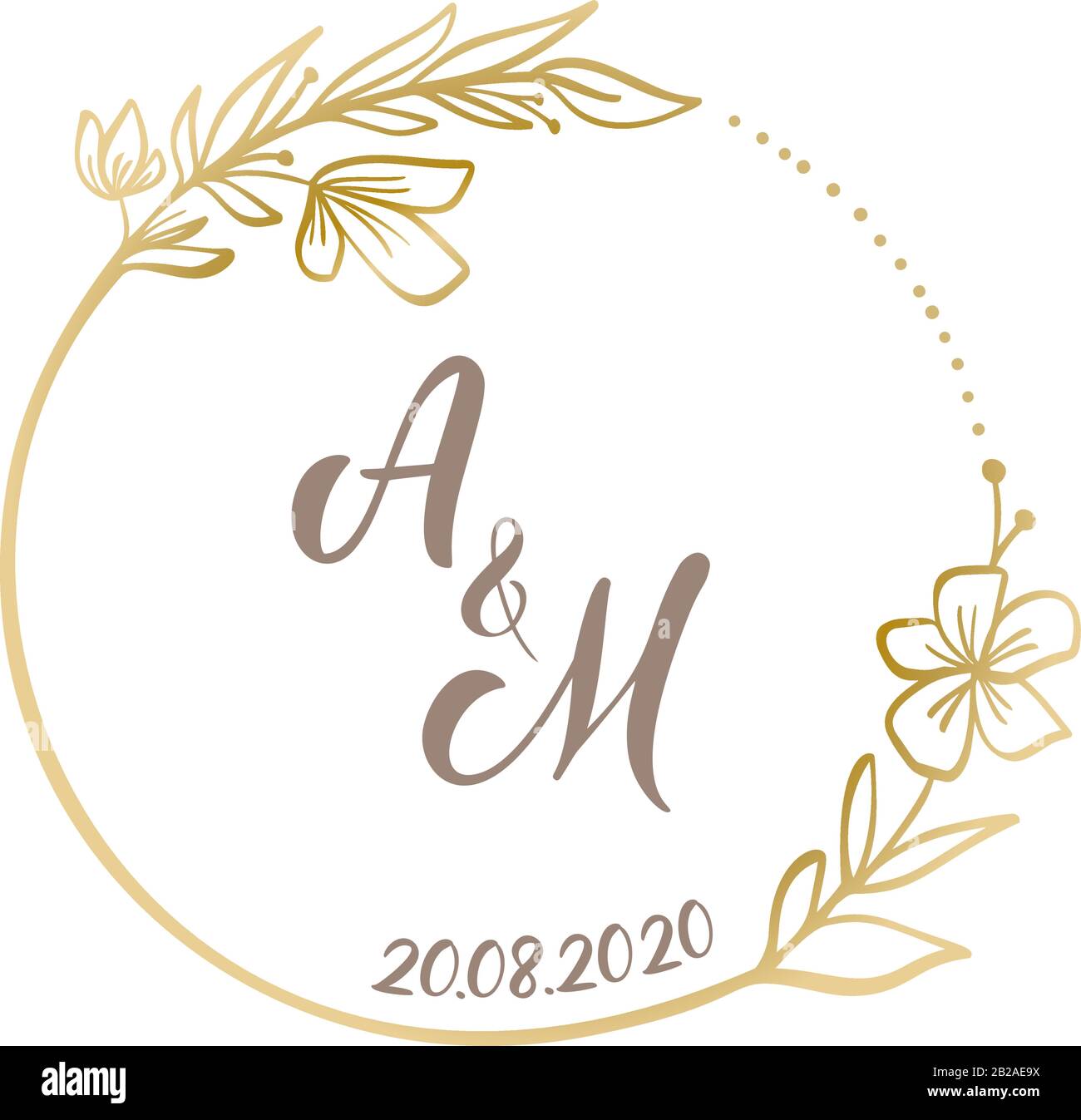 Vector Wedding logo Golden Wreath Background. Floral frame easy to edit.  Perfect for invitation or greeting card with monogram letters or text Stock  Vector Image & Art - Alamy