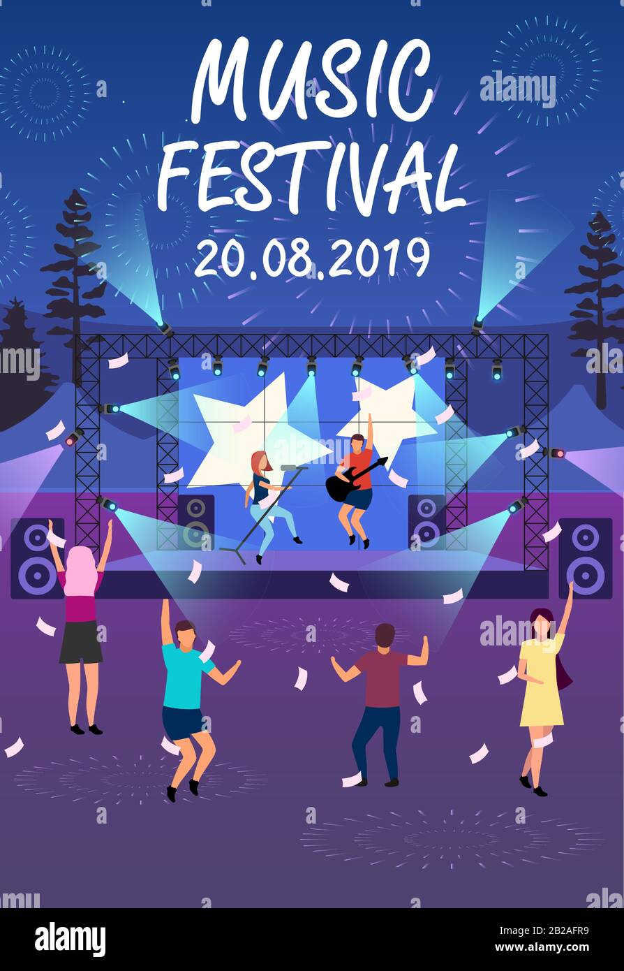 Summer music festival brochure template. Open air. Flyer, booklet, leaflet  concept with flat illustrations. Vector page layout for magazine. Rock, pop  Stock Vector Image & Art - Alamy
