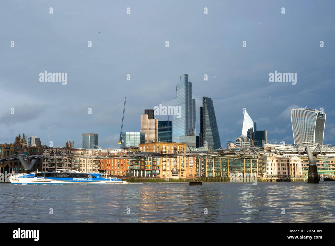 City of London financial district view across River Thames in London ...
