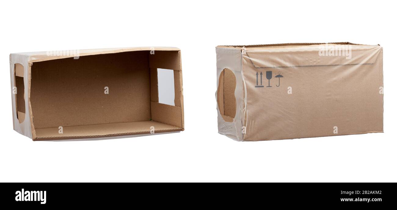 empty rectangular box wrapped in transparent polyethylene, box for transporting bottles, side