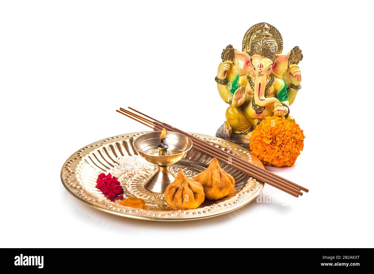 Hindu God Ganesha. Statue of Lord Ganesha. Worship (Pooja) arrangement