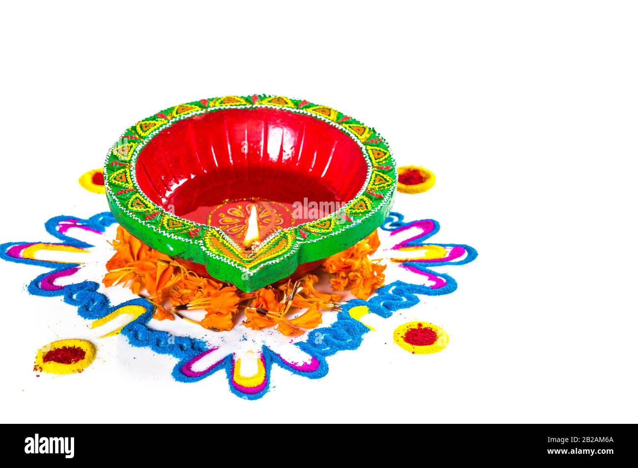 Clay Diya Lamp Lit During Diwali Festival Clay Diya On Rangoli Happy Diwali Greetings Card Design Indian Hindu Festival Of Lights Called Diwali Stock Photo Alamy