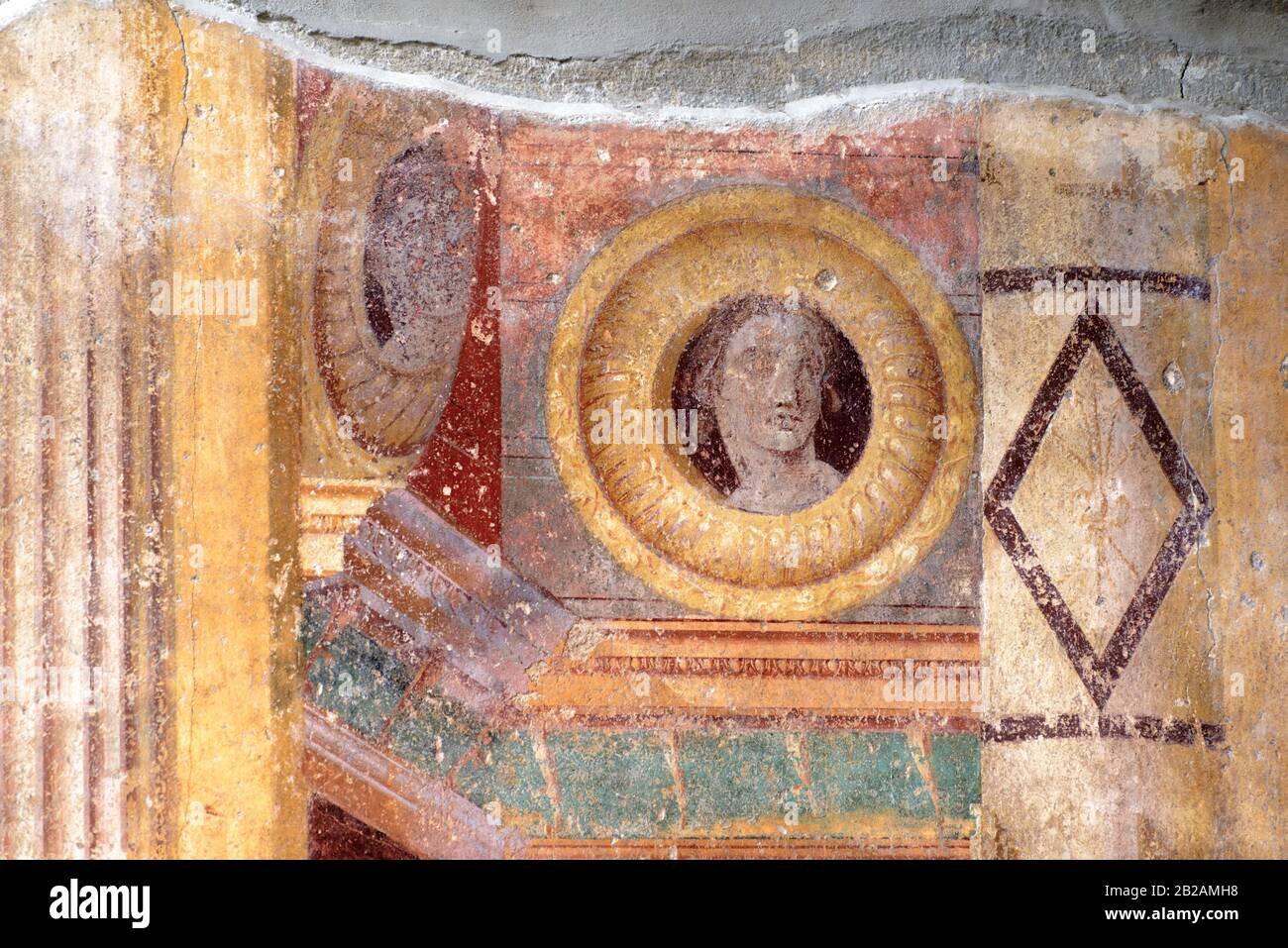 Oplontis Villa of Poppea -  Atrium, imagines clipeatae (faces within circular elements) Stock Photo